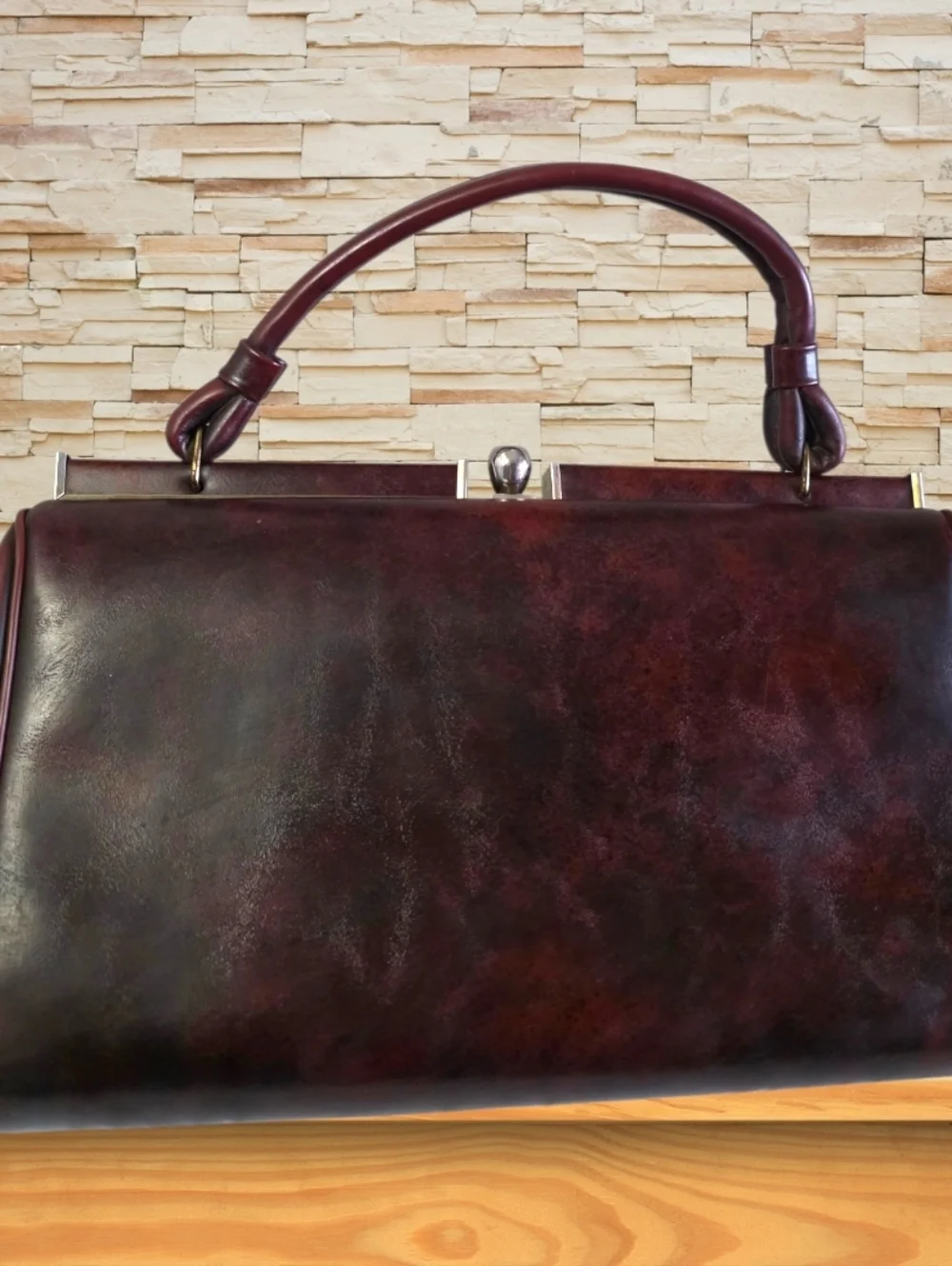 Vintage 1960s Doctor Bag Genuine Leather Frame Satchel Brown Structured Handle